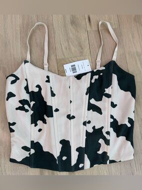 NEW Buckle Willow & Root M Cami Boned Stays NWT Cream/Gray Camo Cow Print Top